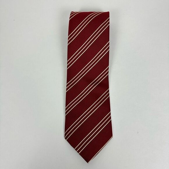 Hugo Boss Mens Necktie Tie 100 % Silk Red Striped Size 4/60” Made in Italy - Picture 1 of 5